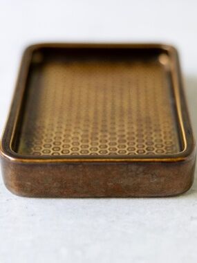Ceramic copper finish metallic glaze soap dish 3.5" x 5" EUC